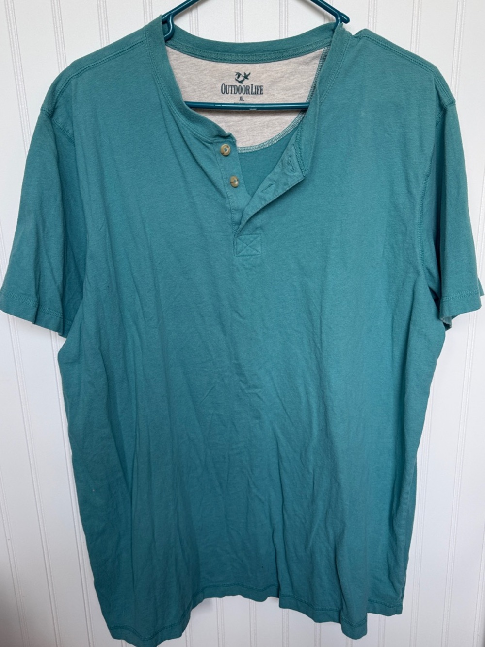Outdoor Life Men's Teal Short-Sleeve Henley. XL